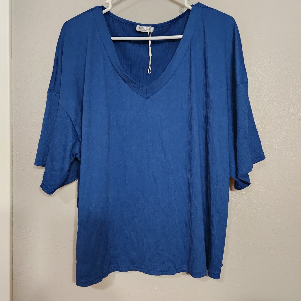 Ekouaer Top Women's Size XXL Blue Short Sleeve‎